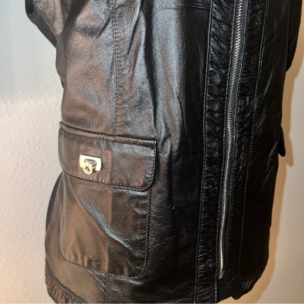 Peter Nygard Unisex Black Leather Full Zip Vest Size Large - Picture 5 of 12